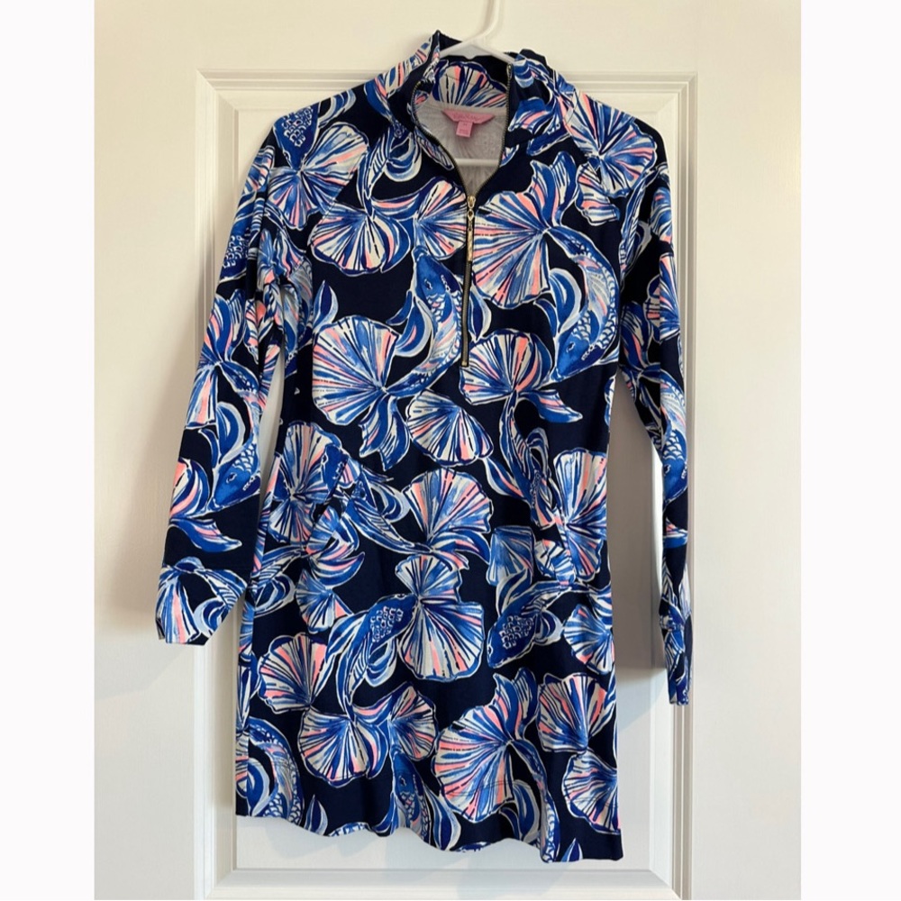 Lilly Pulitzer UPF 50 Skipper Popover Dress Bright Navy in REEL LIFE